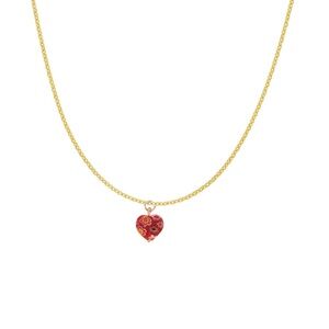 Red Floral Glass Heart Gold Charm Necklace
